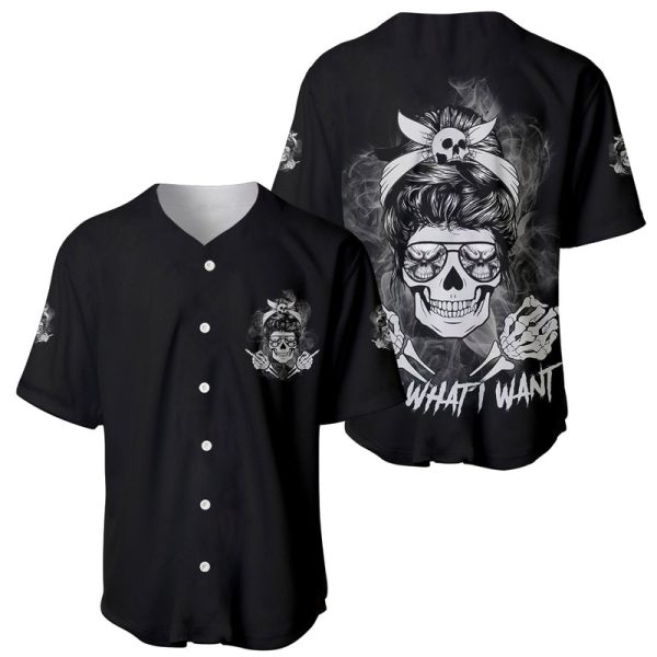 I Do What I Want Skull Black And White Baseball Jersey For Men and Women Jezsport.com