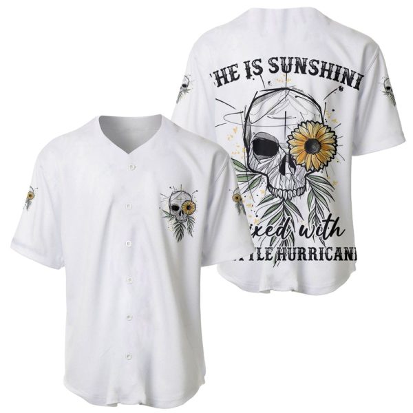 She Is Sunshine Skull Sunflower Baseball Jersey For Men and Women Jezsport.com