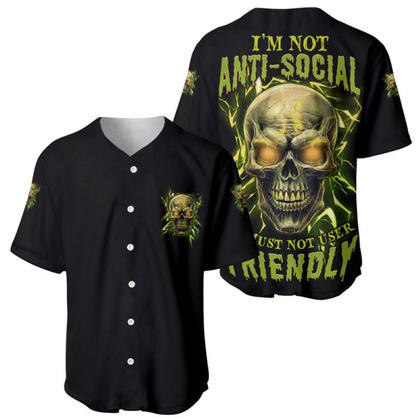 I'm Not Anti-social Mad Skull Baseball Jersey For Men and Women Jezsport.com