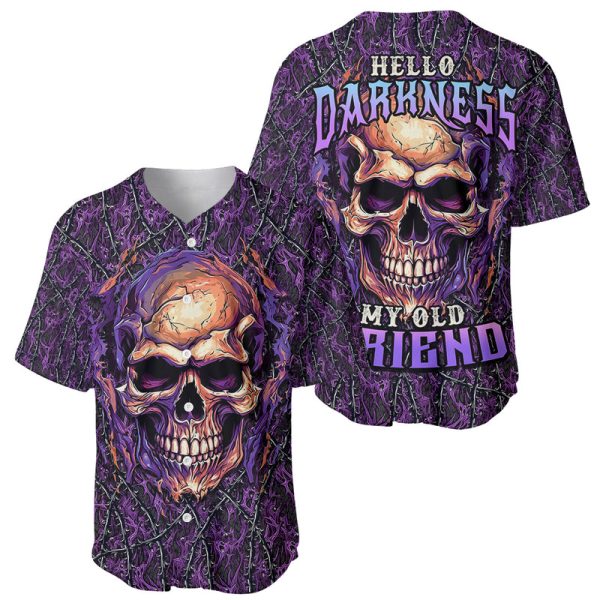 Skull Baseball Jersey Hello Darkness My Old Friend - Horror Seamless Pattern Purple For Men and Women Jezsport.com