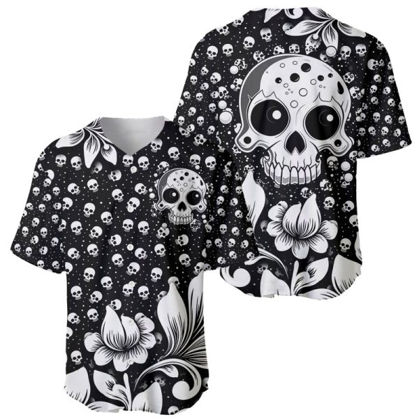 Skull Baseball Jersey Cute Skull Fun and Floral For Men and Women Jezsport.com