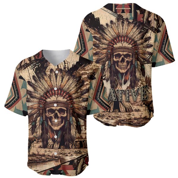 Native American Skull Baseball Jersey with Tribal Prints For Men and Women Jezsport.com