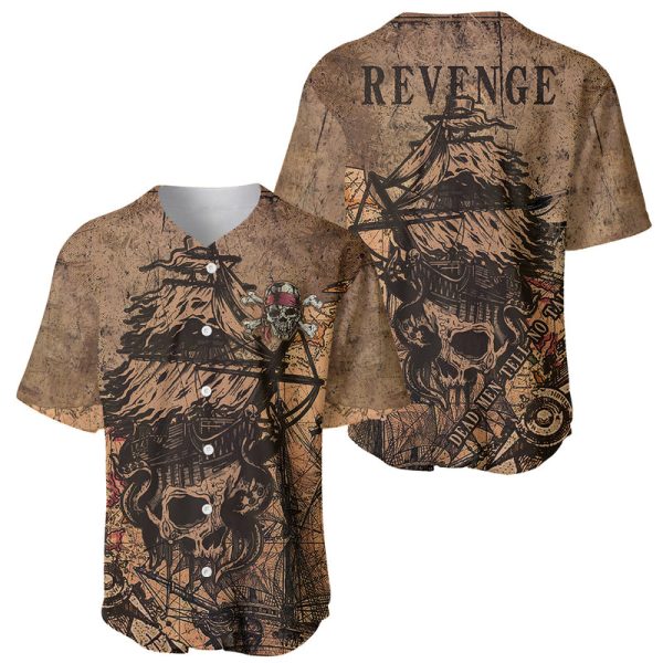 Skull Pirate Baseball Jersey Revenge Vintage Style Art For Men and Women Jezsport.com