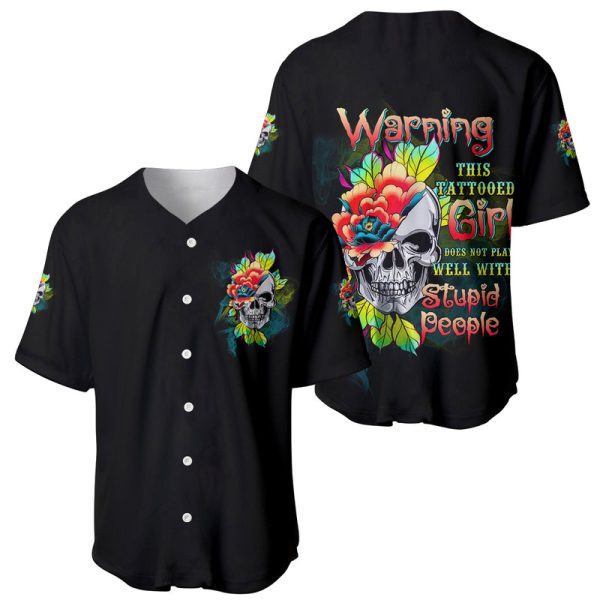 Warning This Tattooed Girl Flower Baseball Jersey For Men and Women Jezsport.com