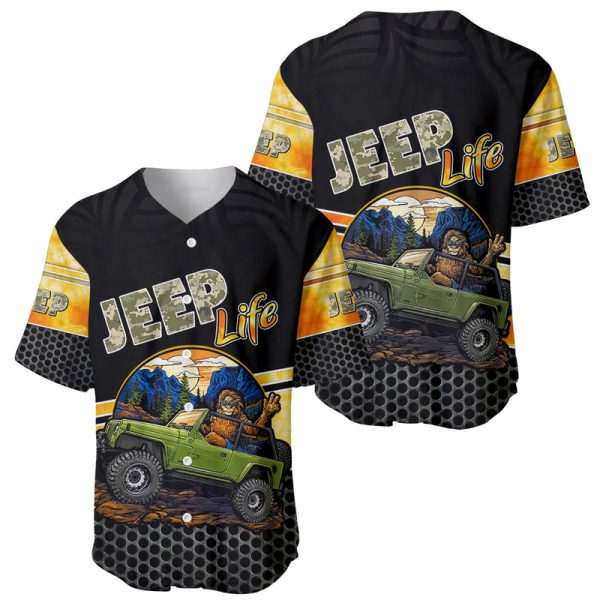 Jeep Life Baseball Jersey Sasquatch And Pine Forest For Men and Women Jezsport.com