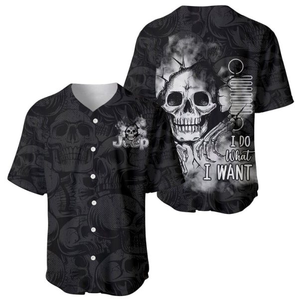 Black Jeep Skull Baseball Jersey I Do What I Want For Men and Women Jezsport.com