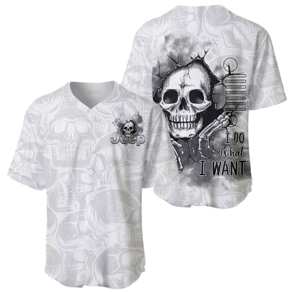 White Jeep Skull Baseball Jersey I Do What I Want For Men and Women Jezsport.com