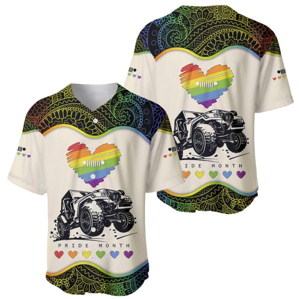 Jeep Pride Month Baseball Jersey Floral Pattern And Heart With LGBT Flag For Men and Women Jezsport.com