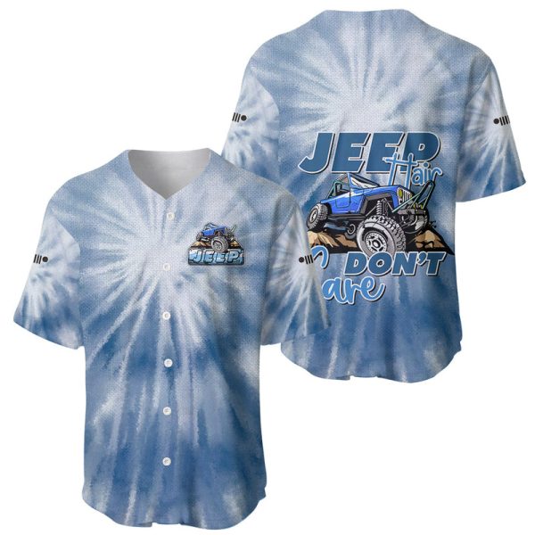 Blue Jeep Tie Dye Baseball Jersey Jeep Hair Don't Care For Men and Women Jezsport.com