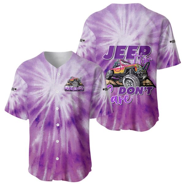 Violet Jeep Tie Dye Baseball Jersey Jeep Hair Don't Care For Men and Women Jezsport.com