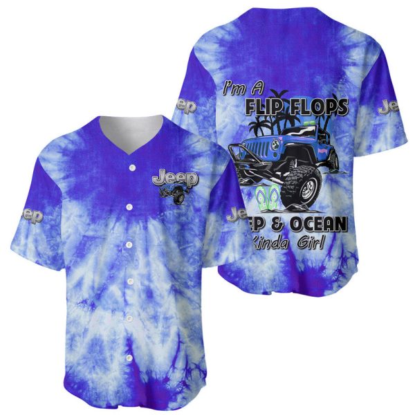 Blue Jeep Tie Dye Baseball Jersey Im A Flip Flops Jeep And Ocean Kinda Girl For Men and Women Jezsport.com