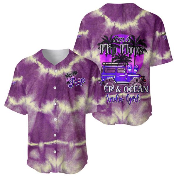 Violet Jeep Tie Dye Baseball Jersey Im A Flip Flops Jeep And Ocean Kinda Girl For Men and Women Jezsport.com