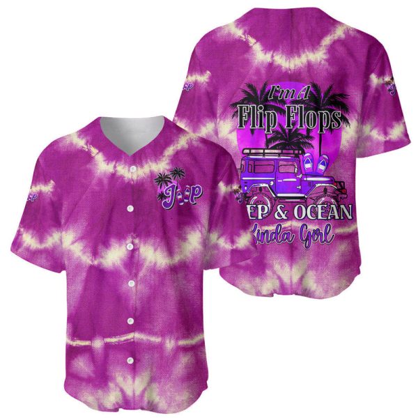 Pink Jeep Tie Dye Baseball Jersey Im A Flip Flops Jeep And Ocean Kinda Girl  For Men and Women Jezsport.com