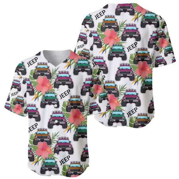 Jeep Hawaii Baseball Jersey Hibiscus Flower Mix Jeep For Men and Women Jezsport.com