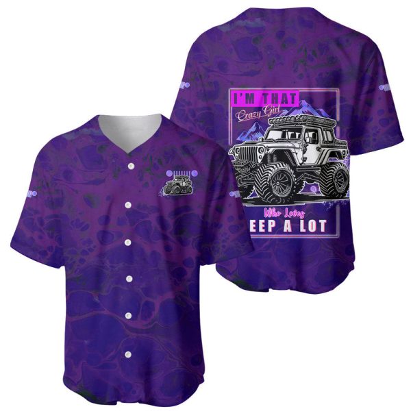 Purple Jeep Baseball Jersey I'm That Crazy Girl Who Loves Jeep A Lot For Men and Women Jezsport.com