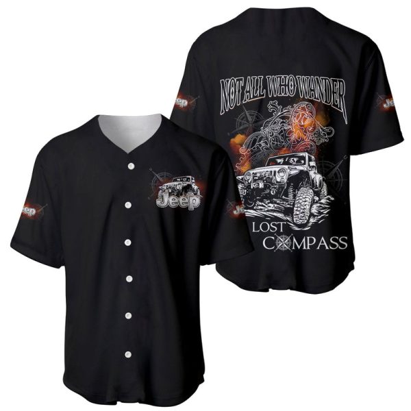 Black Jeep Baseball Jersey Not All Who Wander Are Lost Compass For Men and Women Jezsport.com