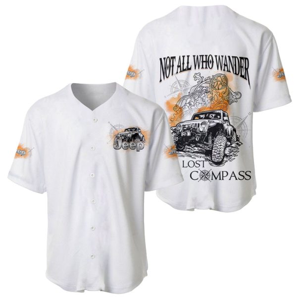 White Jeep Baseball Jersey Not All Who Wander Are Lost Compass For Men and Women Jezsport.com