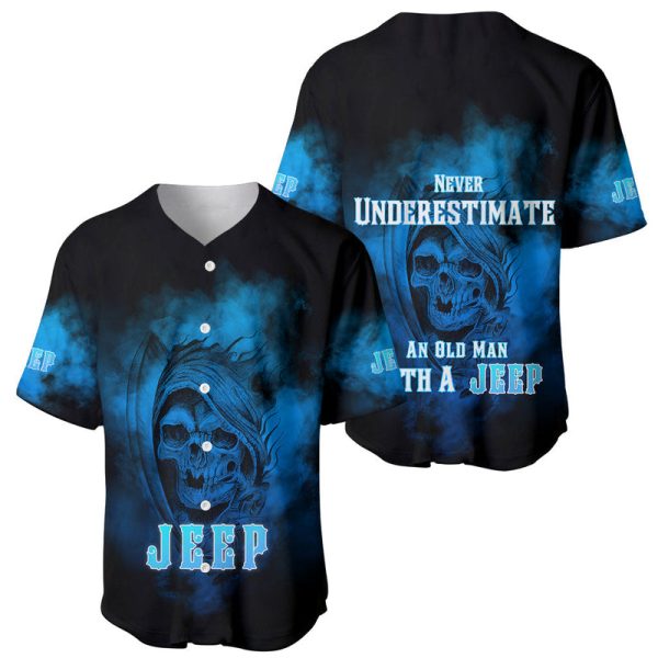 Jeep Baseball Jersey Never Underestimate An Old Man With Jeep Blue For Men and Women Jezsport.com