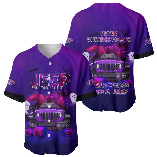 Jeep Baseball Jersey Never Underestimate An Old Woman With A Jeep For Men and Women Jezsport.com