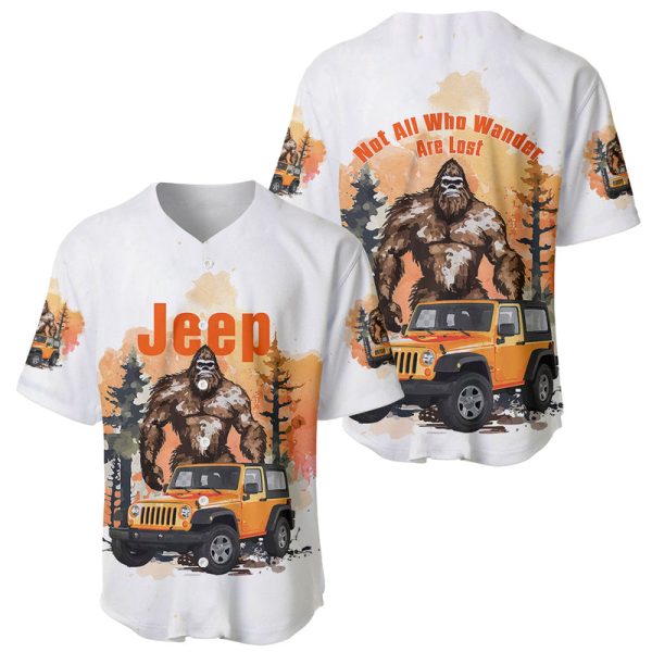 Jeep Bigfoot Baseball Jersey Not All Who Wander Are Lost For Men and Women Jezsport.com