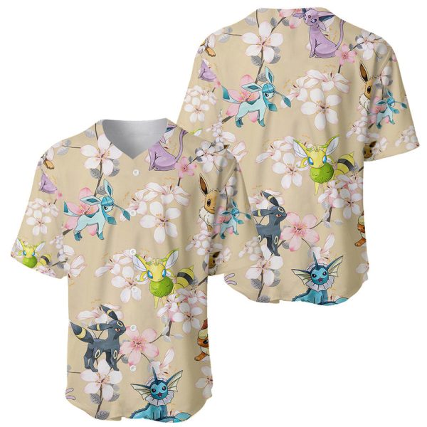 Pokemon Anime Eeveelutions Baseball Jersey Cherry Blossoms Pattern For Men and Women Jezsport.com