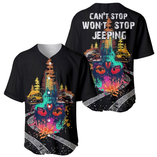 Jeep Skull Baseball Jersey Can't Stop Won't Stop Jeepin' For Men and Women Jezsport.com