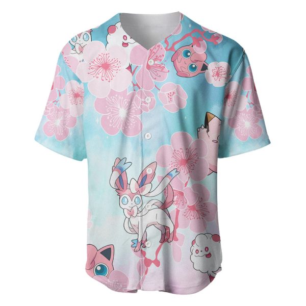 Pokemon Anime Baseball Jersey Fairy Type With Sakura Pattern Jezsport.com