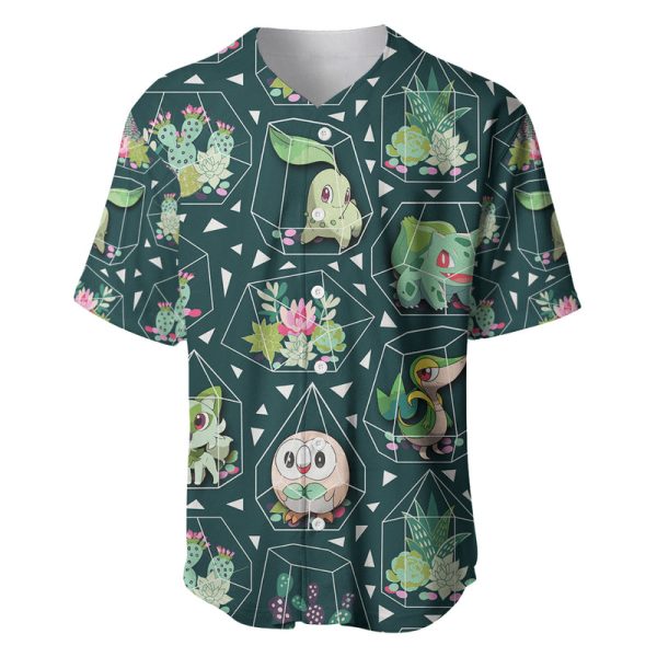 Pokemon Anime Baseball Jersey Grass Type Succulents Terrarium Pattern Jezsport.com