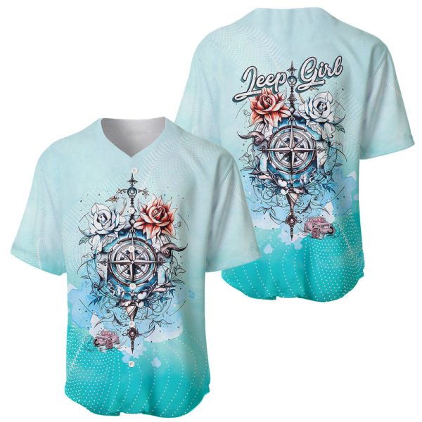 Jeep Girl Baseball Jersey Floral Compass For Men and Women Jezsport.com