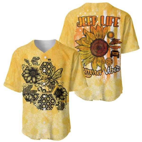 Jeep Life Summer Vibes Sunflowers and Bees Baseball Jersey For Men and Women Jezsport.com