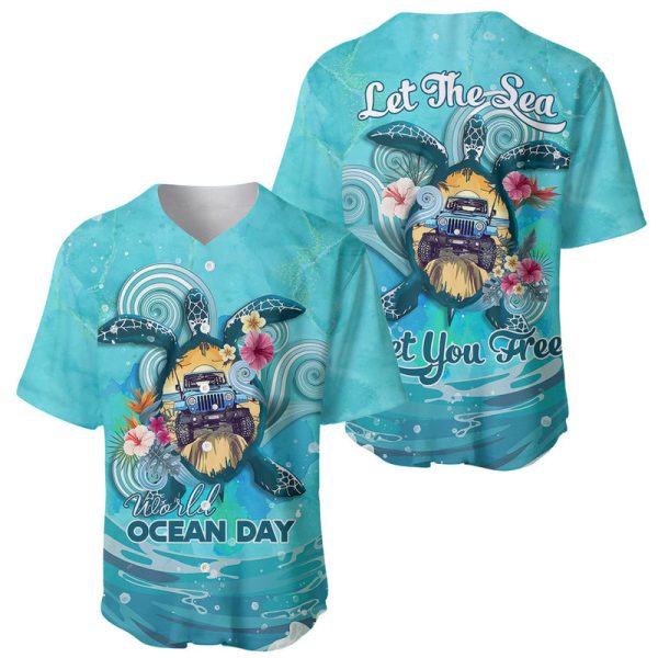 Jeep Turtle Let The Sea Set You Free - World Ocean Day Baseball Jersey For Men and Women Jezsport.com