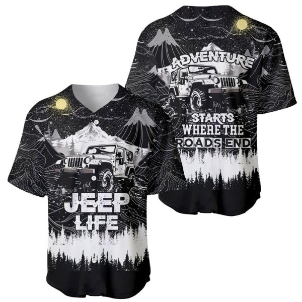 Jeep Life Baseball Jersey Adventure Starts Where The Roads End For Men and Women Jezsport.com