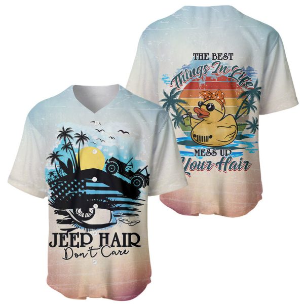 Duck Jeep Baseball Jersey Jeep Hair Don't Care For Men and Women Jezsport.com