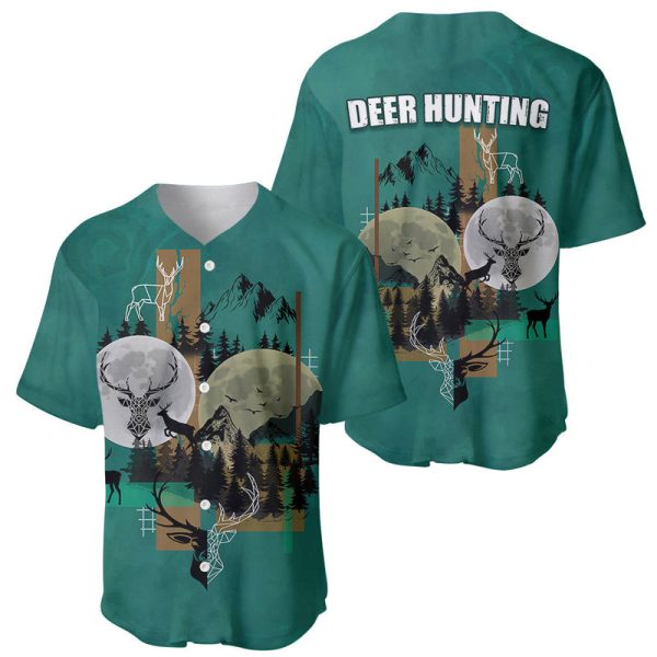 Deer Hunting Baseball Jersey Forest Green - Symmetrical Style For Men and Women Jezsport.com