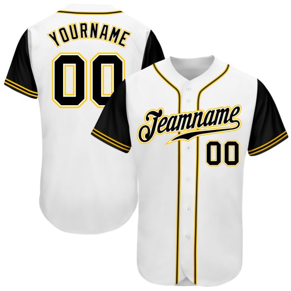 Custom Black Jersey, Personalized Black Baseball Jersey, Custom Baseball Jersey, Custom White Black-Gold Authentic Two Tone Baseball Jersey Jezsport.com