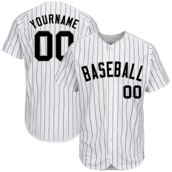 Custom Black Jersey, Personalized Black Baseball Jersey, Custom Baseball Jersey, Custom White Purple Pinstripe Black-Gray Authentic Baseball Jersey Jezsport.com