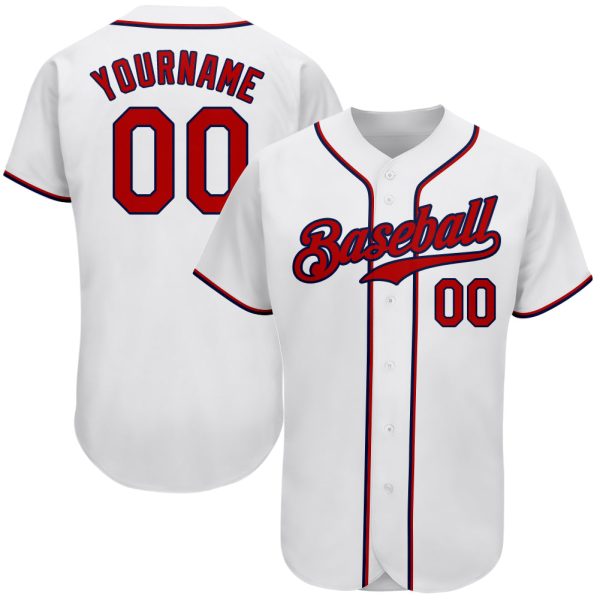 Custom Black Jersey, Personalized Black Baseball Jersey, Custom Baseball Jersey, Custom White Red-Navy Authentic Baseball Jersey Jezsport.com