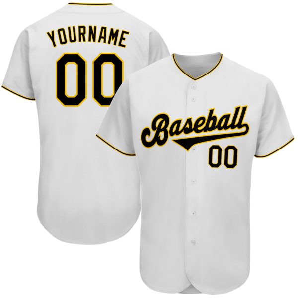 Custom Black Jersey, Personalized Black Baseball Jersey, Custom Baseball Jersey, Custom White Black-Gold Authentic Baseball Jersey Jezsport.com