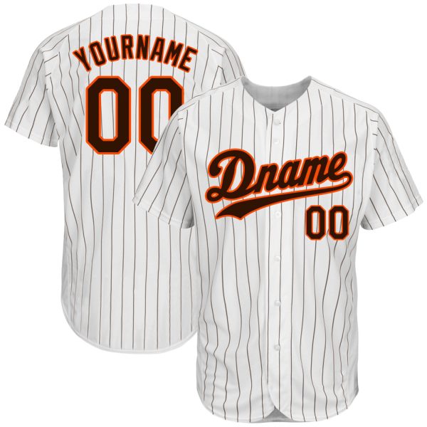 Custom Black Jersey, Personalized Black Baseball Jersey, Custom White Brown Pinstripe Brown-Orange Authentic Baseball Jersey Jezsport.com