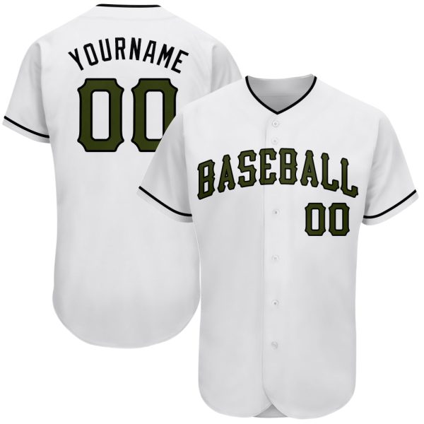 Custom Black Jersey, Personalized Black Baseball Jersey, Custom White Olive-Black Authentic Memorial Day Baseball Jersey Jezsport.com