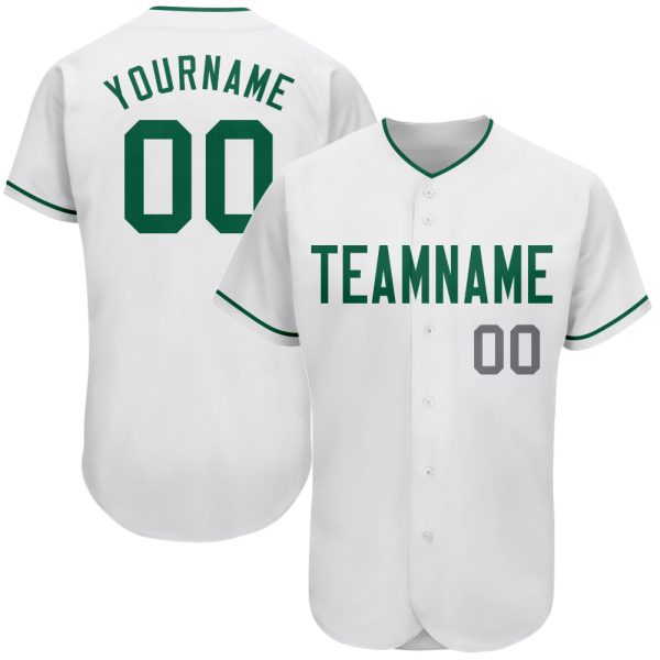 Custom Black Jersey, Personalized Black Baseball Jersey, Custom Baseball Jersey, Custom White Kelly Green-Gray Authentic Baseball Jersey Jezsport.com