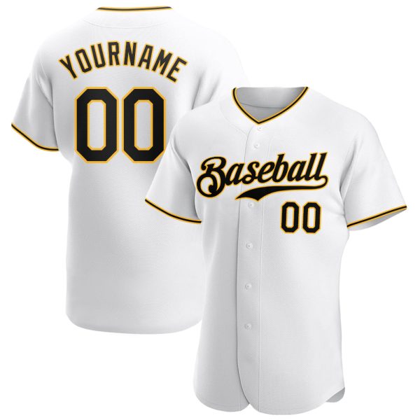 Custom Black Jersey, Personalized Black Baseball Jersey, Custom Baseball Jersey, Custom White Black-Gold Authentic Baseball Jersey Jezsport.com