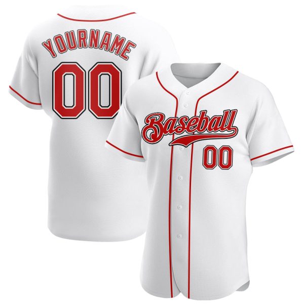 Custom Black Jersey, Personalized Black Baseball Jersey, Custom Baseball Jersey, Custom White Red-Black Authentic Baseball Jersey Jezsport.com