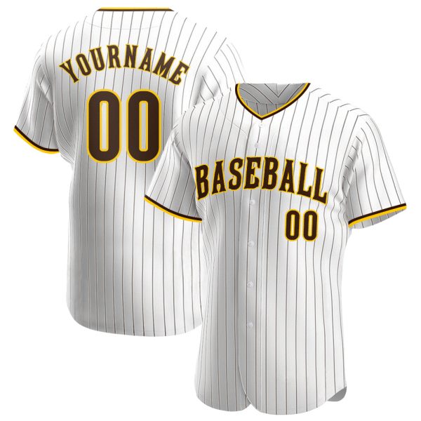 Custom Black Jersey, Personalized Black Baseball Jersey, Custom White Brown Pinstripe Brown-Gold Authentic Baseball Jersey Jezsport.com