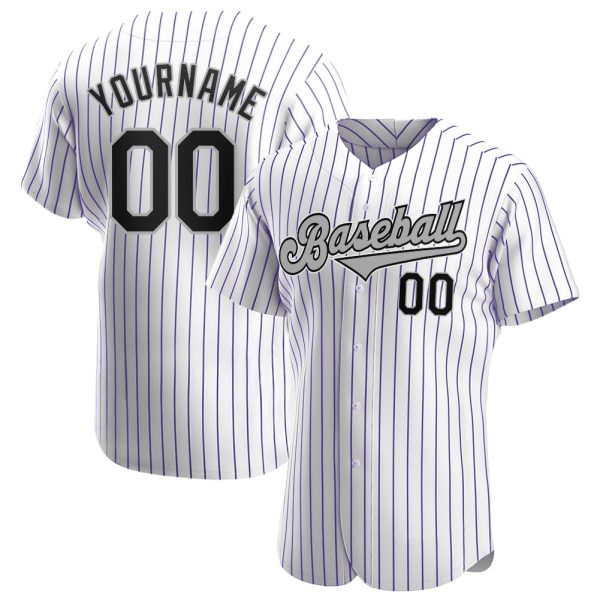 Custom Black Jersey, Personalized Black Baseball Jersey, Custom White Purple Pinstripe Black-Gray Authentic Baseball Jersey Jezsport.com