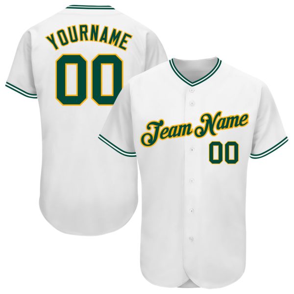 Custom Black Jersey, Personalized Black Baseball Jersey, Custom Baseball Jersey, Custom White Green-Gold Authentic Baseball Jersey Jezsport.com