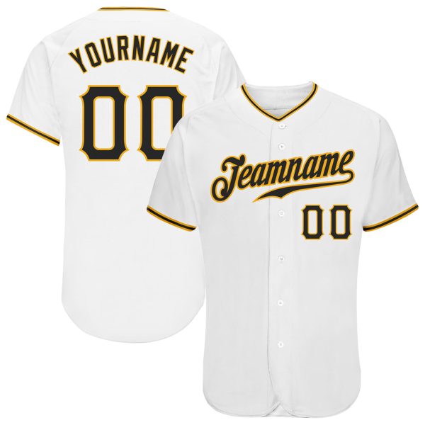 Custom Black Jersey, Personalized Black Baseball Jersey, Custom Baseball Jersey, Custom White Black-Gold Authentic Baseball Jersey Jezsport.com