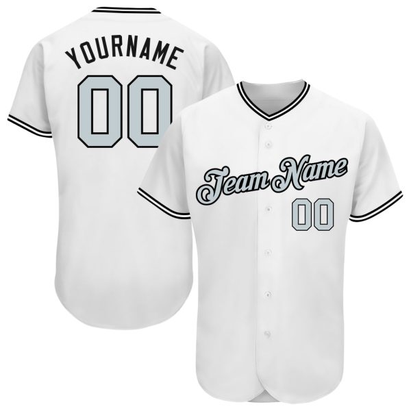 Custom Black Jersey, Personalized Black Baseball Jersey, Custom Baseball Jersey, Custom White Silver-Black Authentic Baseball Jersey Jezsport.com