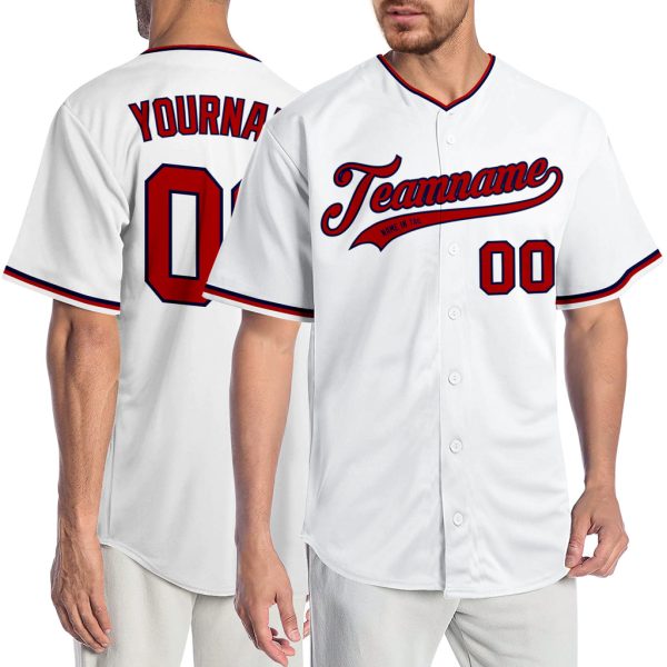 Custom Black Jersey, Personalized Black Baseball Jersey, Custom Baseball Jersey, Custom White Red-Navy Authentic Baseball Jersey Jezsport.com