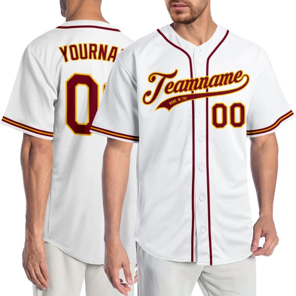 Custom Black Jersey, Personalized Black Baseball Jersey, Custom Baseball Jersey, Custom White Crimson-Gold Authentic Baseball Jersey Jezsport.com